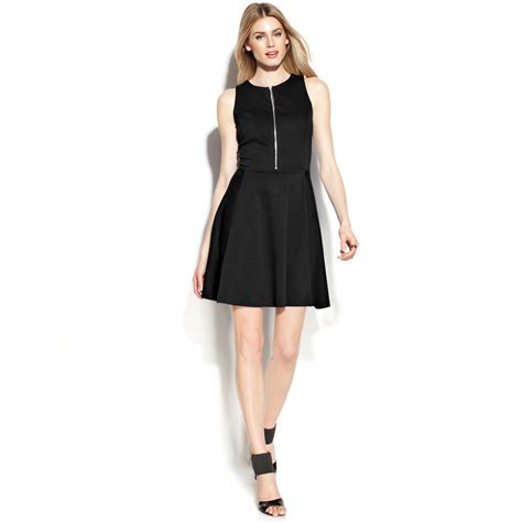 michael kors dresses black and whte|Michael Kors black zipper dress.